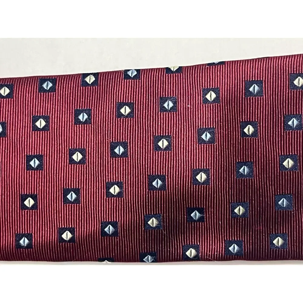 Vintage Yves Saint Laurent Mens Silk Tie Burgundy Red Geometric 100% Silk Italy
